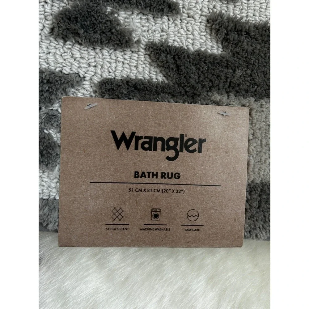 Wrangler Bath Rug Grey White Southwestern Geometric 20x32 Skid‎ Resistant New